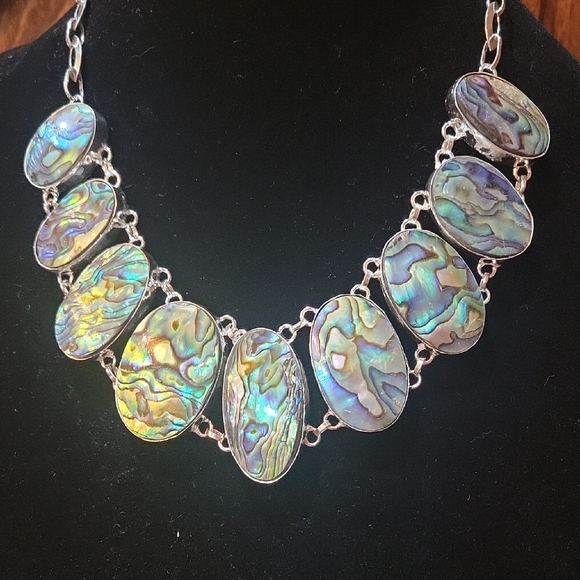 Elegant Sterling Silver 925 Abalone STATEMENT Necklace Gift Or To Keep - Picture 2 of 7
